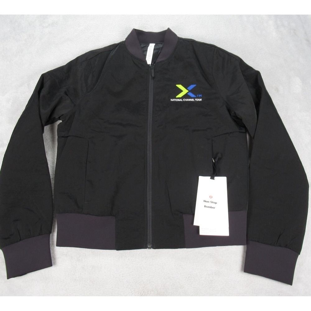 Lululemon Jacket Womens 6 Black Outdoor Wind Hiking Non Stop Bomber LOGO NEW